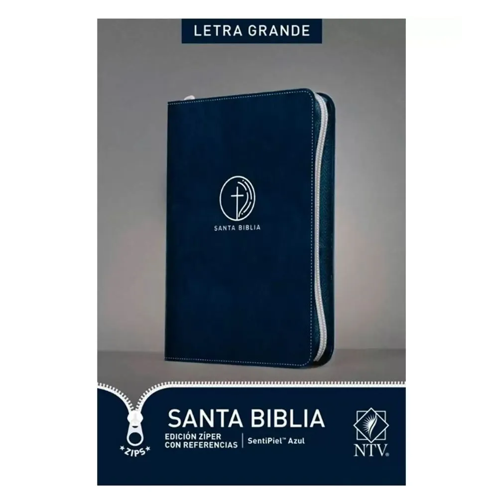 biblia con referencias ntv letra grande – imitacion piel azul con cierre