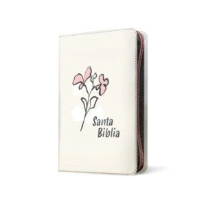 Biblia NTV letra grande con cierre blanca con flor