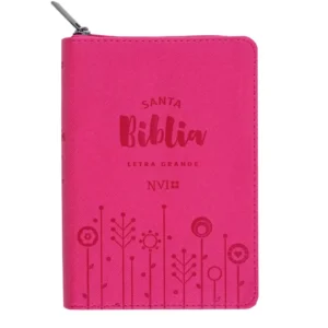 santa biblia nvi letra grande, tamaño compacto con cierre – fucsia