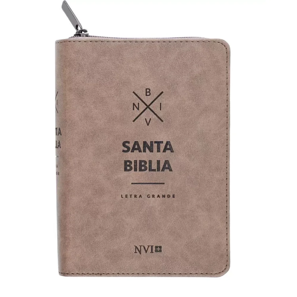 santa biblia nvi letra grande, tamaño compacto con cierre – marron