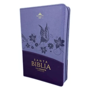 biblia reina valera 1960 tamaño manual letra gigante 14 puntos i/piel bitono con cierre/índice lila/lila mariposas