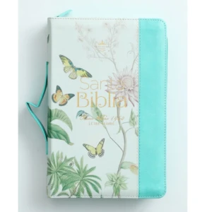 Biblia letra grande RV 1960, tapa floral con manija y cierre