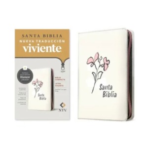 Biblia NTV blanca con flores, cierre, tamaño manual