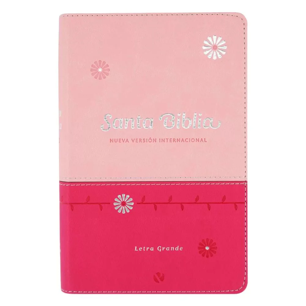 santa biblia nvi letra grande, tamaño manual – cuero ecologico duo tono rosa