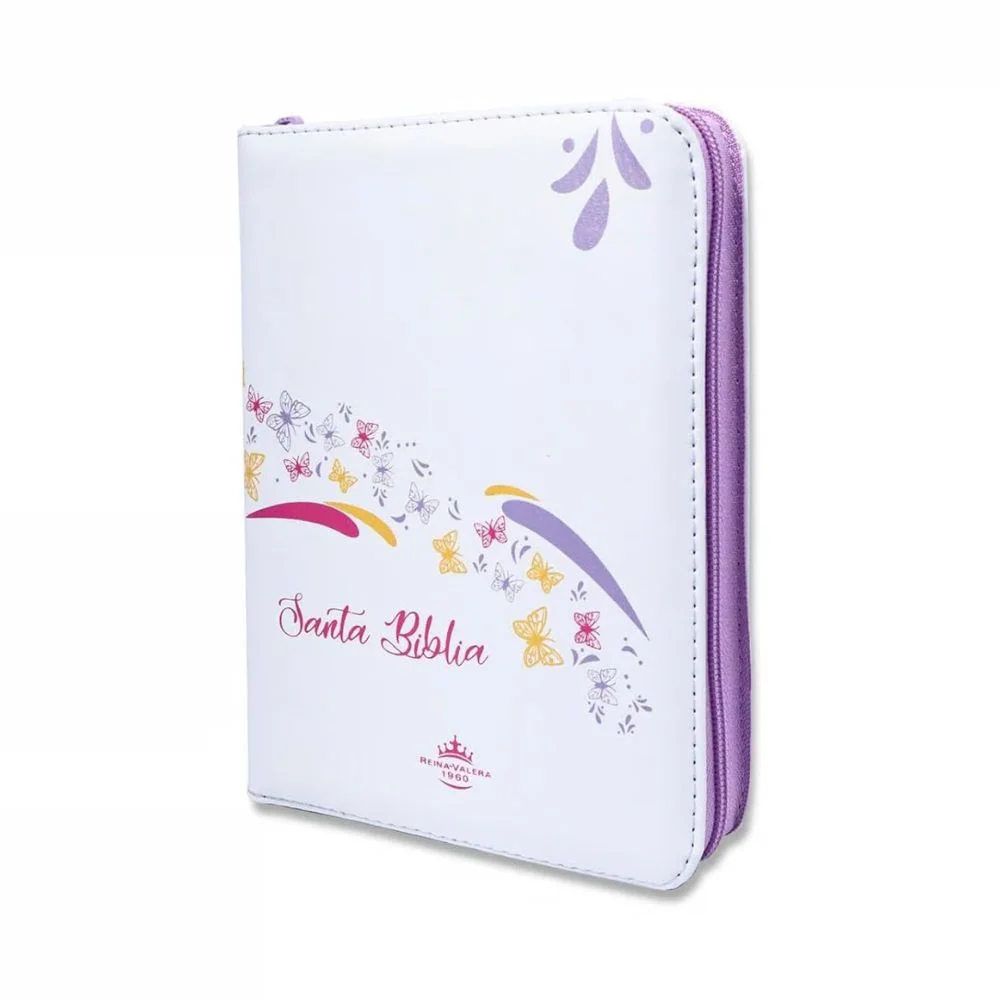 Biblia RV1960 color blanco y mariposas