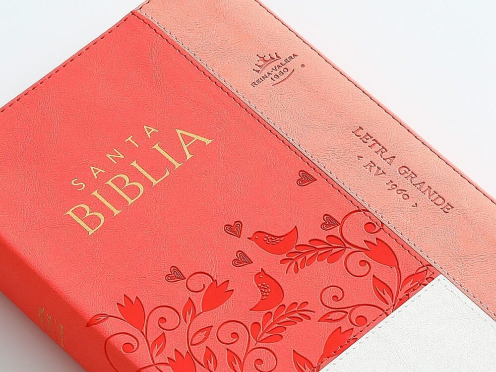 Biblia RV1960 Tamaño Manual letra grande /piel Coral/coral/Blanco cierre/índice - Image 3