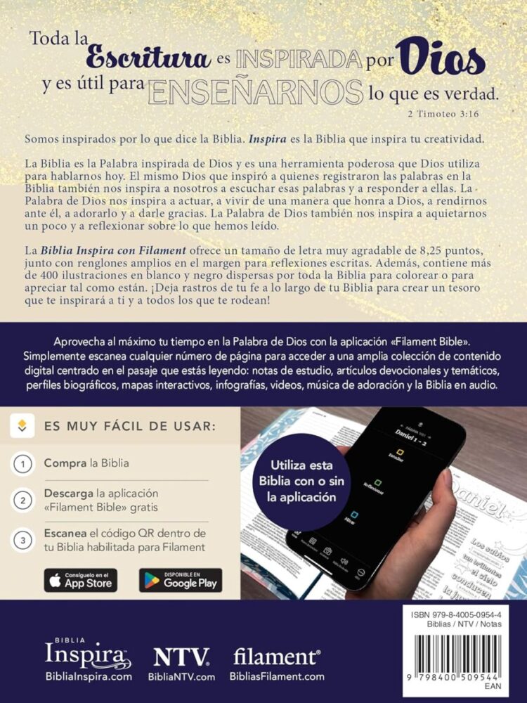 Biblia Inspira NTV con Filament (SentiPiel, Oro) - Image 4