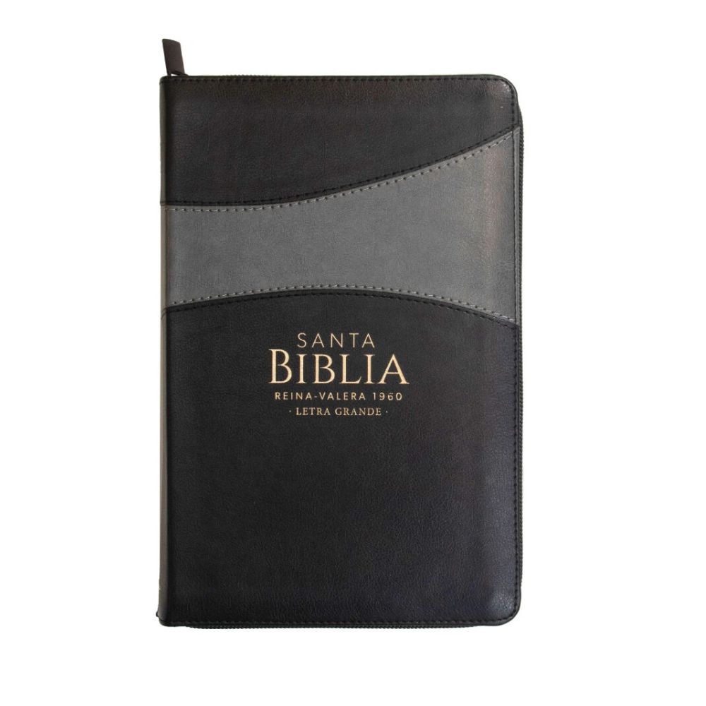 Biblia con Cierre Letra Grande 12 puntos RV1960 imit piel negro y gris con índice