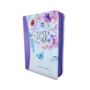 Biblia de Bolsillo con Cierre para Mujer RV1960 imit piel lila con índice y canto floral