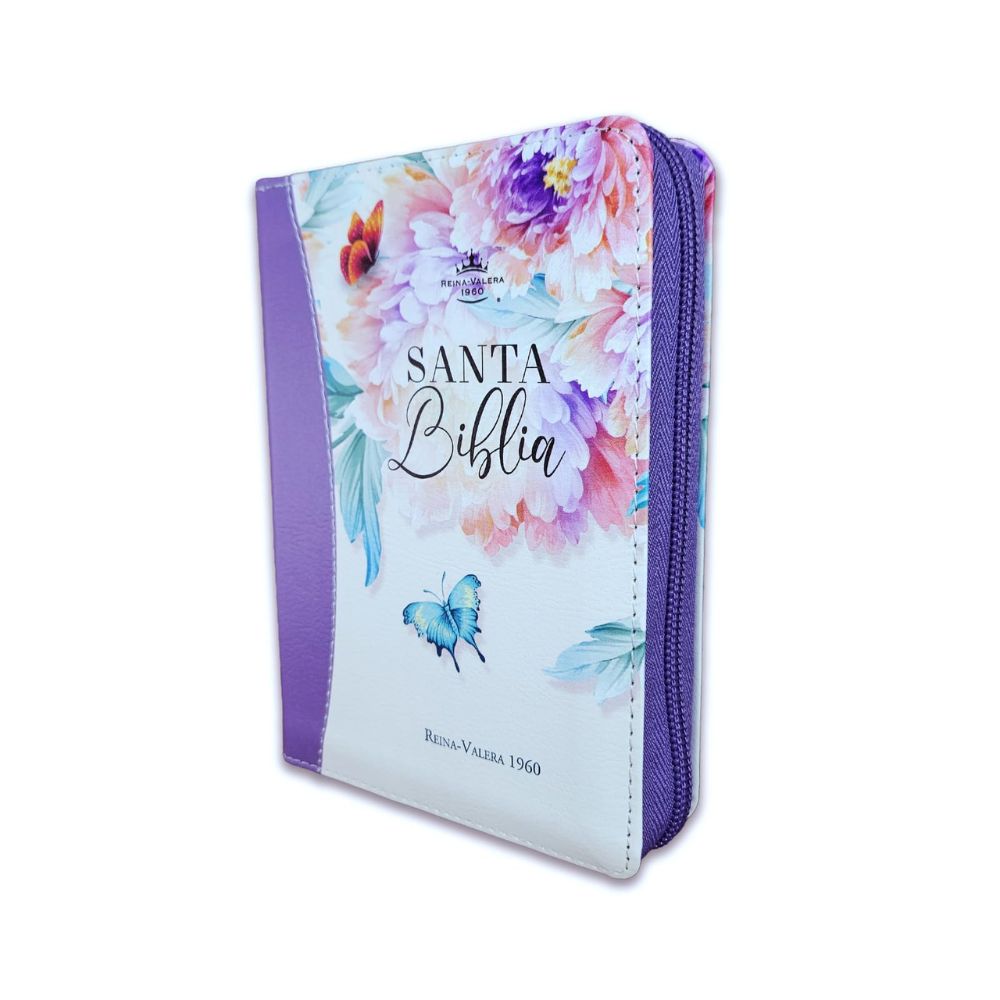 Biblia de Bolsillo con Cierre para Mujer RV1960 imit piel lila con índice y canto floral