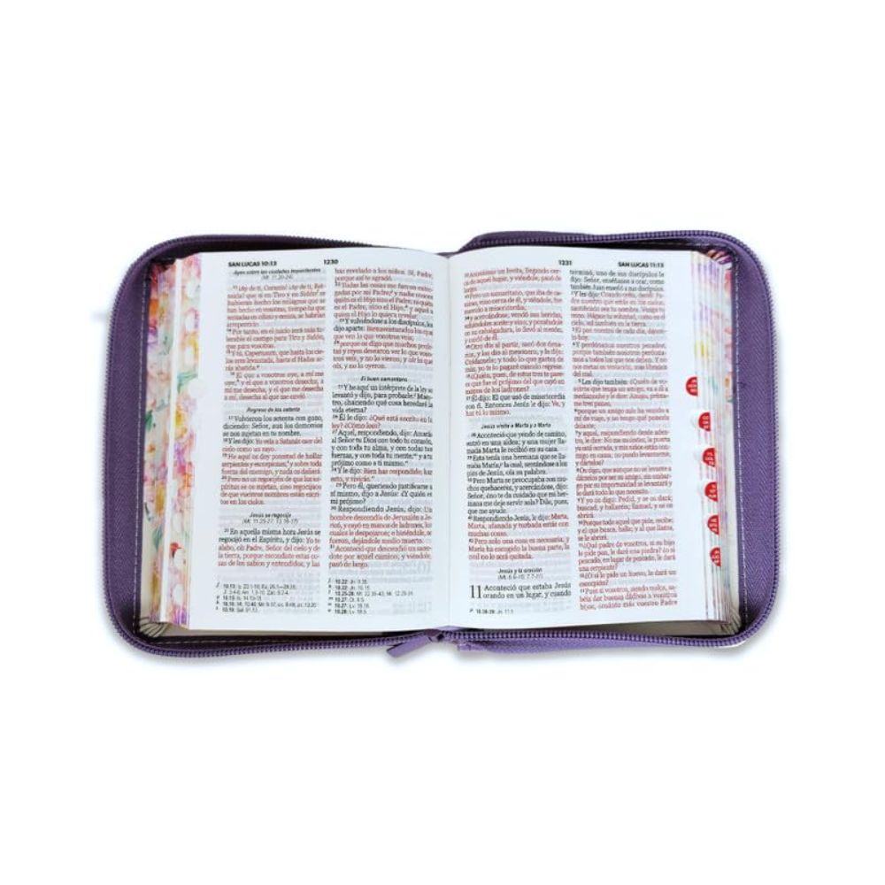 Biblia de Bolsillo con Cierre para Mujer RV1960 imit piel lila con índice y canto floral - Image 3