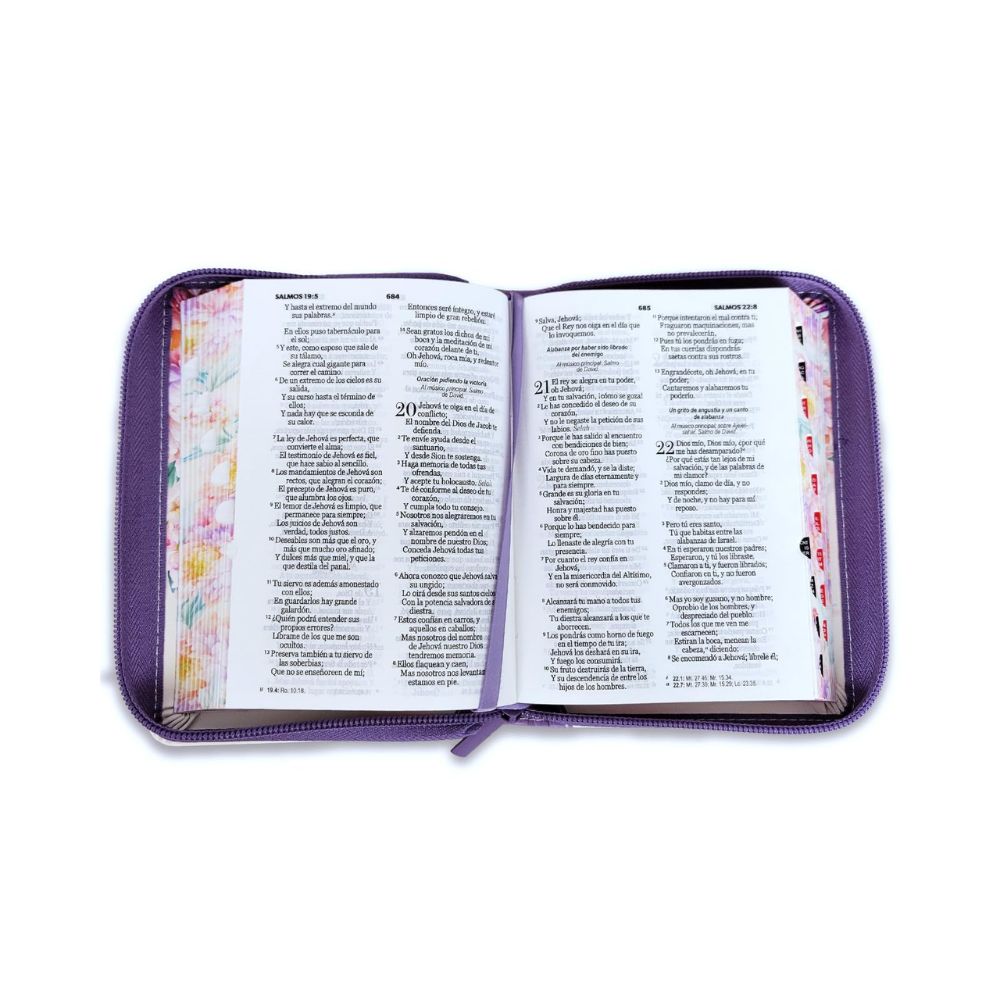 Biblia de Bolsillo con Cierre para Mujer RV1960 imit piel lila con índice y canto floral - Image 4